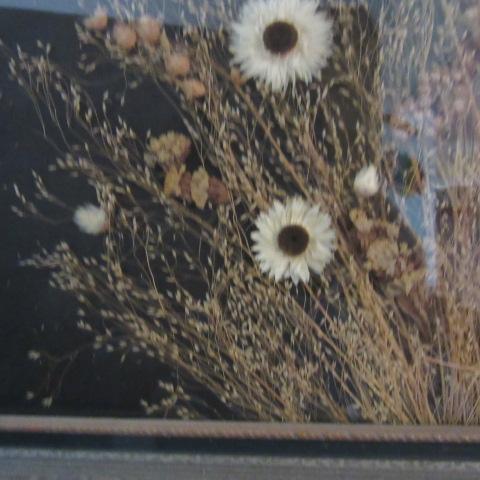 Vintage Serving Tray with Dried Flowers Under Glass