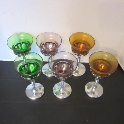 Six Silver Tone Stems with Colored Glass Inserts