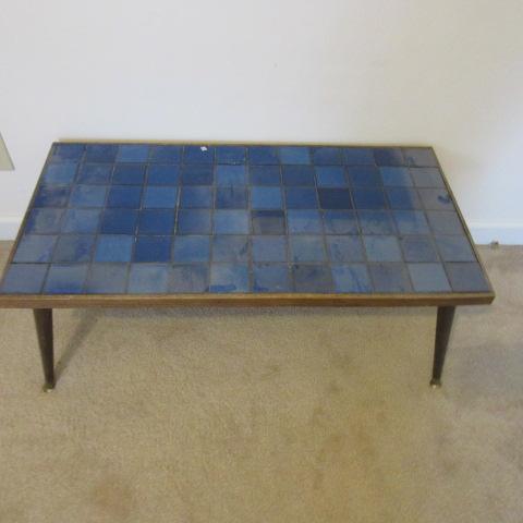 Midcentury Coffee Table with Cobalt Blue Tile Top