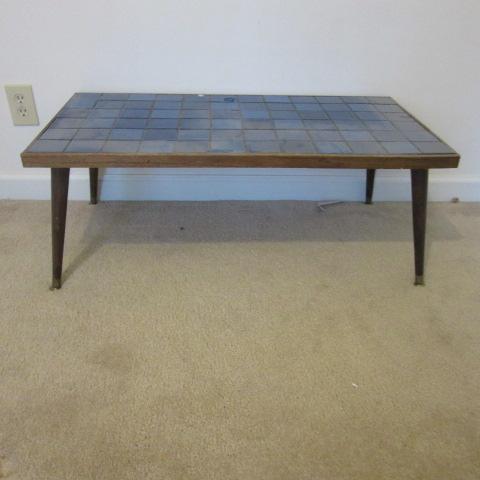 Midcentury Coffee Table with Cobalt Blue Tile Top