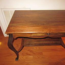 Dark Stained Solid Wood Table with Drawer and Central Chambrana Shelf