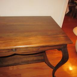 Dark Stained Solid Wood Table with Drawer and Central Chambrana Shelf