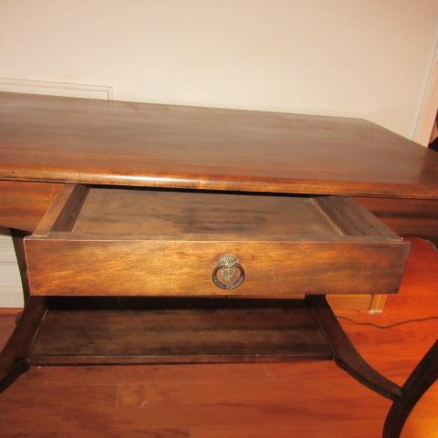 Dark Stained Solid Wood Table with Drawer and Central Chambrana Shelf