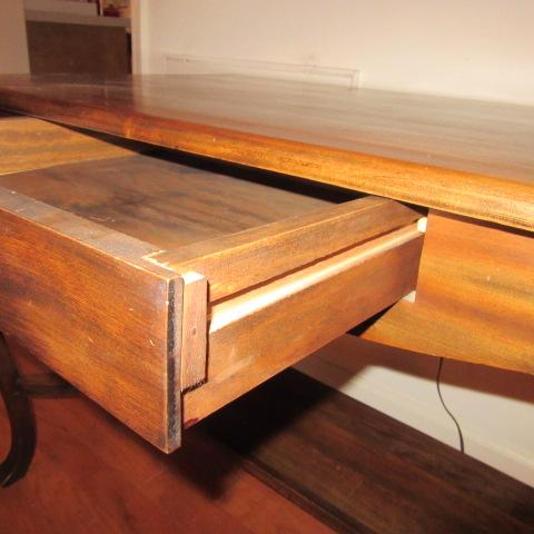 Dark Stained Solid Wood Table with Drawer and Central Chambrana Shelf