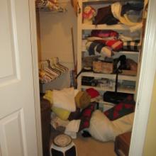 Contents of Master Closet-Blankets, Sleeping Pillows, Vases, Hangers,