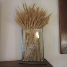 Beveled Glass Vase with Dried Wheat Straw