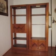 Pair of Oak Midcentury Modern Illuminated Etagere Bookcase