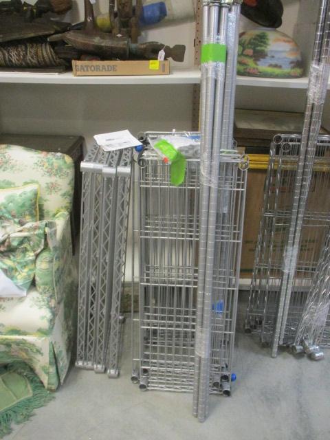 3 Metal Wire Shelf Units (2 have casters) 1 not complete