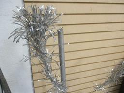 Silver Tinsel Christmas Tree w/wood Stand