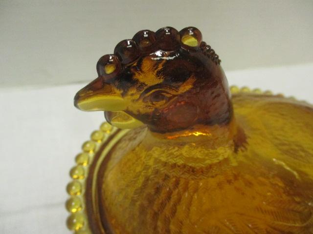 Amber Glass Hen on Nest