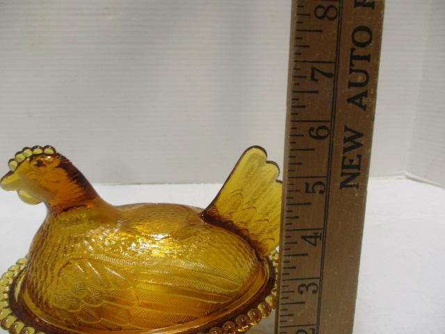 Amber Glass Hen on Nest