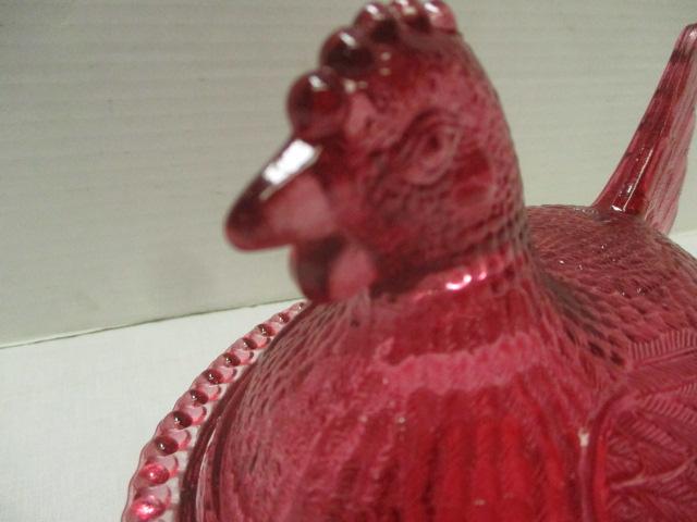 Red Glass Hen on Nest