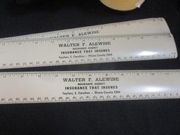 Lighted Magnifying Glass, Walter Alewine Ins. Metal Rulers (5),