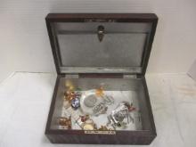 Metal Encased Wood Box w/Men's Asst. Jewelry