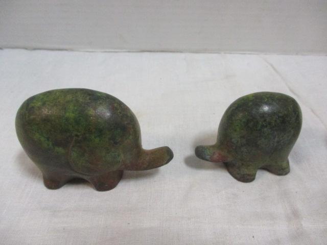 3 Whimsical Verdigris Finish Elephants