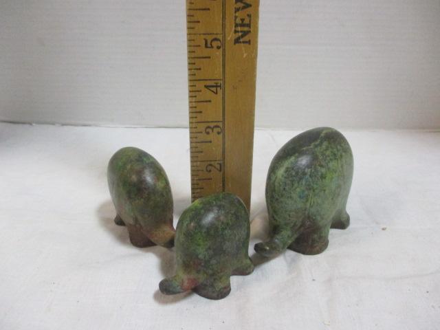 3 Whimsical Verdigris Finish Elephants