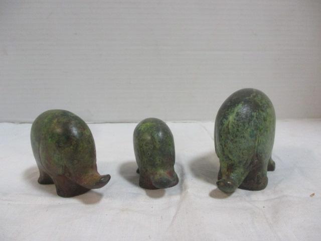 3 Whimsical Verdigris Finish Elephants