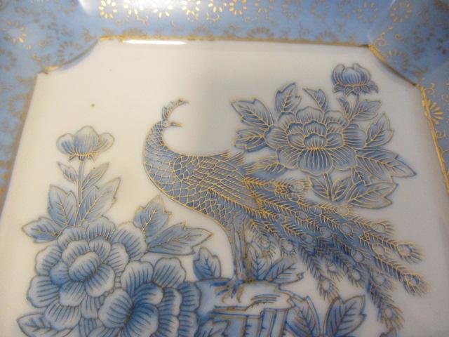 Andrea by Sadek Blue/White Peacock Plate
