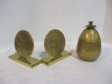 SC Virginia Metalcrafters Brass Book Ends & Pineapple Dish