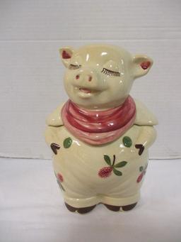 Vintage Smiley Pottery Pig Cookie Jar