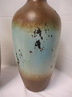 Pair Tall Distressed Glazed Pottery Vases