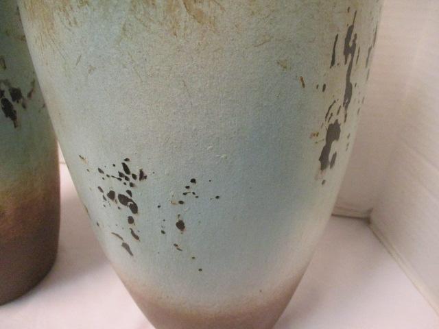 Pair Tall Distressed Glazed Pottery Vases