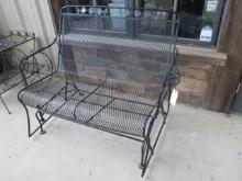 Black Metal Mesh Glider Bench w/ Dogwood Design