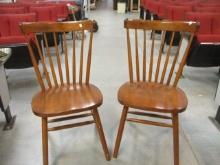 Pair of Spindle Back Wood Side Chairs