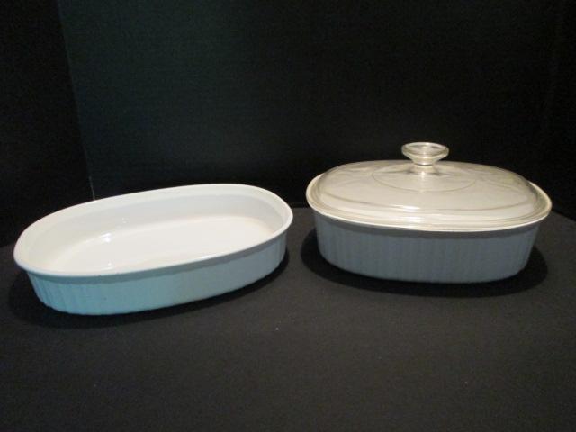 Two Corning French White Baking Dishes