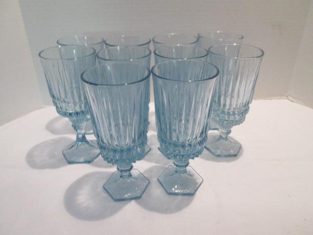 10 Fostoria Heritage Blue Glasses