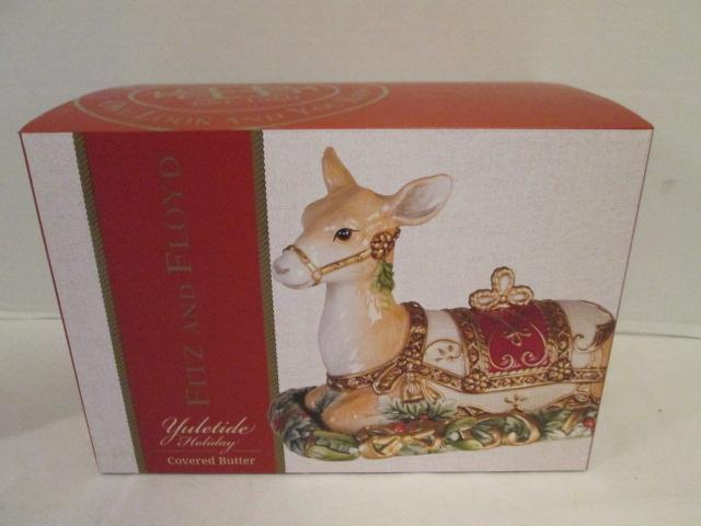 Fitz and Floyd Yuletide Holiday Reindeer Butter Dish