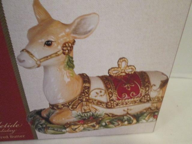 Fitz and Floyd Yuletide Holiday Reindeer Butter Dish