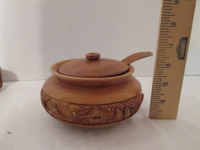 Wood Serving Bowl with Ladle, Eight Bowls, Condiment Bowl