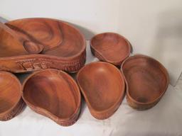 Wood Serving Bowl with Ladle, Eight Bowls, Condiment Bowl