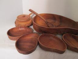 Wood Serving Bowl with Ladle, Eight Bowls, Condiment Bowl