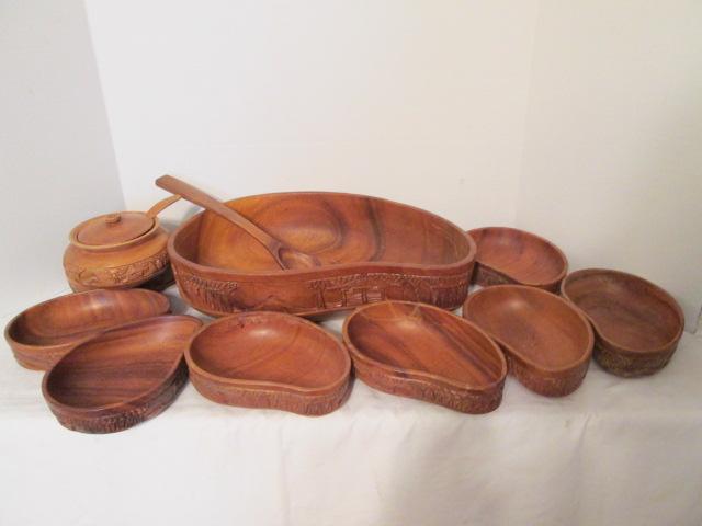 Wood Serving Bowl with Ladle, Eight Bowls, Condiment Bowl