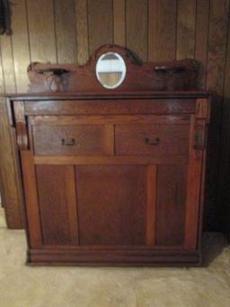 Antique Tiger Oak Murphy Bed with Beveled Mirror