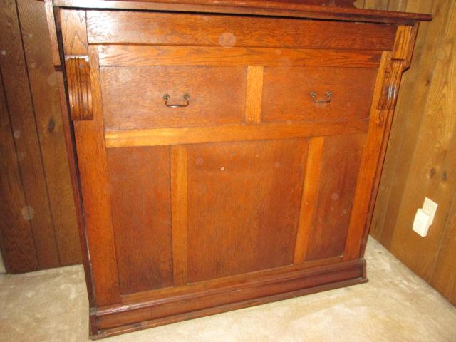 Antique Tiger Oak Murphy Bed with Beveled Mirror