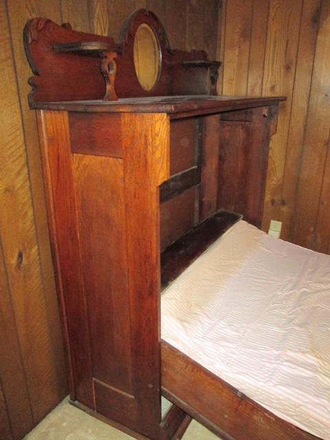 Antique Tiger Oak Murphy Bed with Beveled Mirror