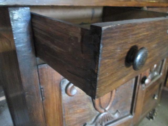 Antique Wood Carved Server with Hutch and Mirror