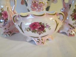 Four Luster Rose Pattern Vases