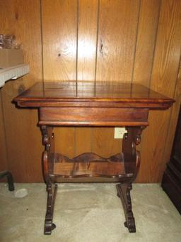 Wood Side Table with Magazine Pocket on Casters