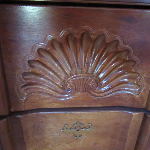 Carved Shell Cherry Dresser with Tri-Fold Mirror