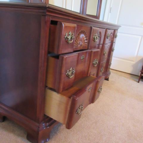 Carved Shell Cherry Dresser with Tri-Fold Mirror