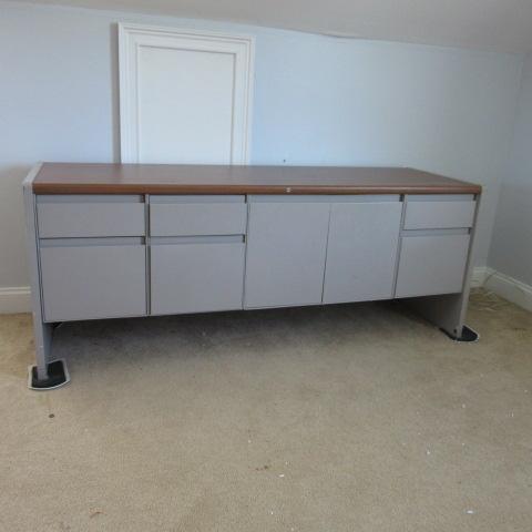 Steelcase Metal Credenza and L-Shape Desk and Office Supplies