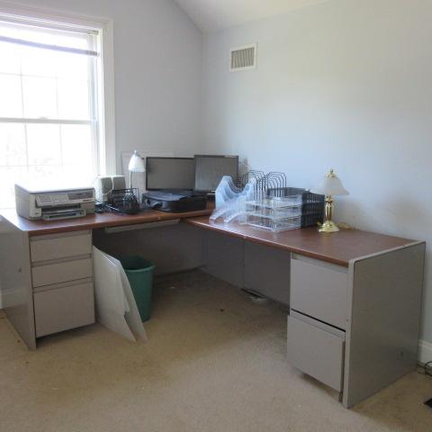 Steelcase Metal Credenza and L-Shape Desk and Office Supplies