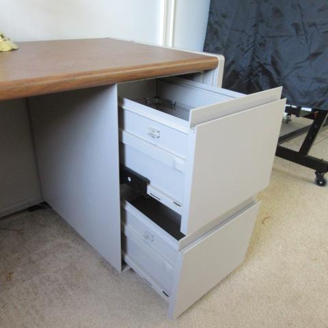 Steelcase Metal Credenza and L-Shape Desk and Office Supplies