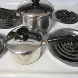 Two Revere Ware Stainless Sauce Pans with Lids