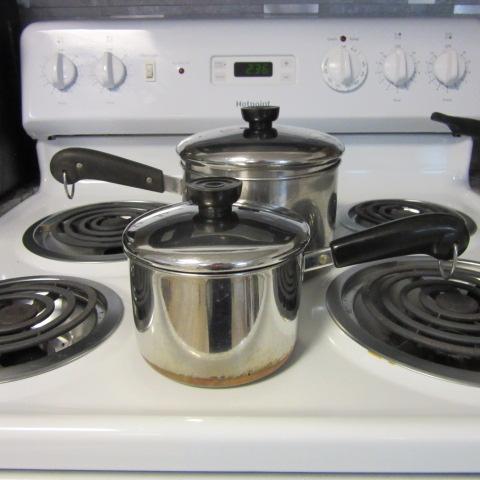 Two Revere Ware Stainless Sauce Pans with Lids