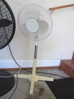 Black Lasko Oscillating Stand Fan, White Oscillating Stand Fan and Smal Electric